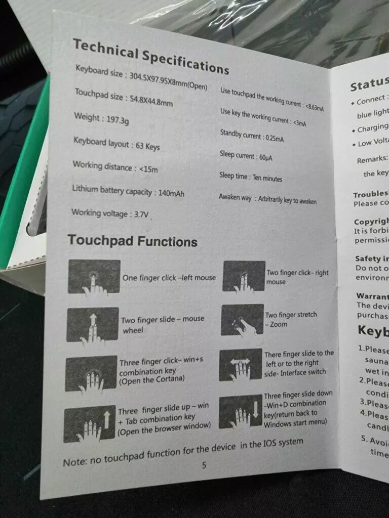 skládací bezdrátová Bluetooth klávesnice Jelly Comb manuál 3