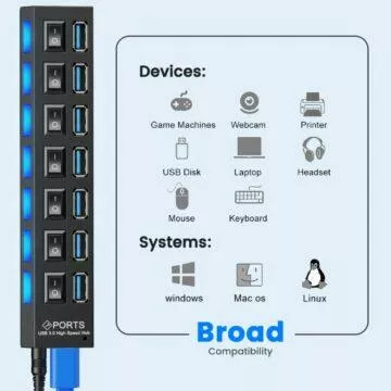 USB 3.0 HUB (rozbočovač) se sedmi zdířkami připojení