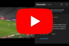 YouTube aplikace fullscreen ovládací prvky
