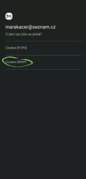 aplikace Gmail Seznam mail propojení 4 IMAP