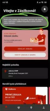 aplikace Zásilkovna placení Google Pay oznámení