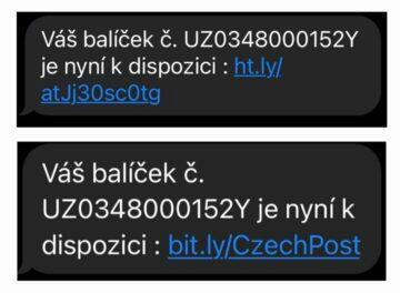 Česká pošta SMS podvod ukázka