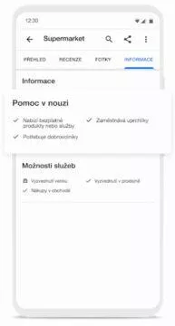 Google Mapy Vyhledávání pomoc Ukrajině přehled ukázka