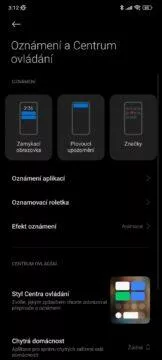 MIUI 13 oznámení a centrum ovládání