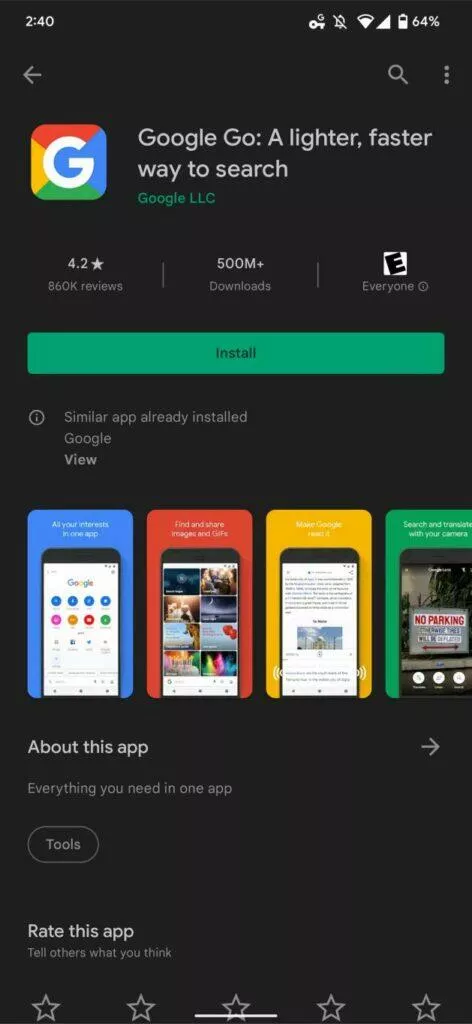 Obchod Play Material You design detail aplikace starý