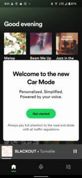 Spotify Car Mode řízení uvítání