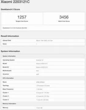 xiaomi mix 5 geekbench