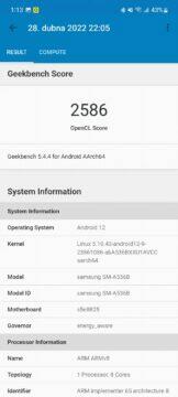 Samsung Galaxy A53 5G recenze One UI 4.1 Geekbench compute