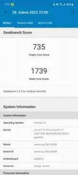 Samsung Galaxy A53 5G recenze One UI 4.1 Geekbench CPU