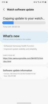 Samsung Galaxy Watch4 update aktualizace R870XXU1FVC8 screen