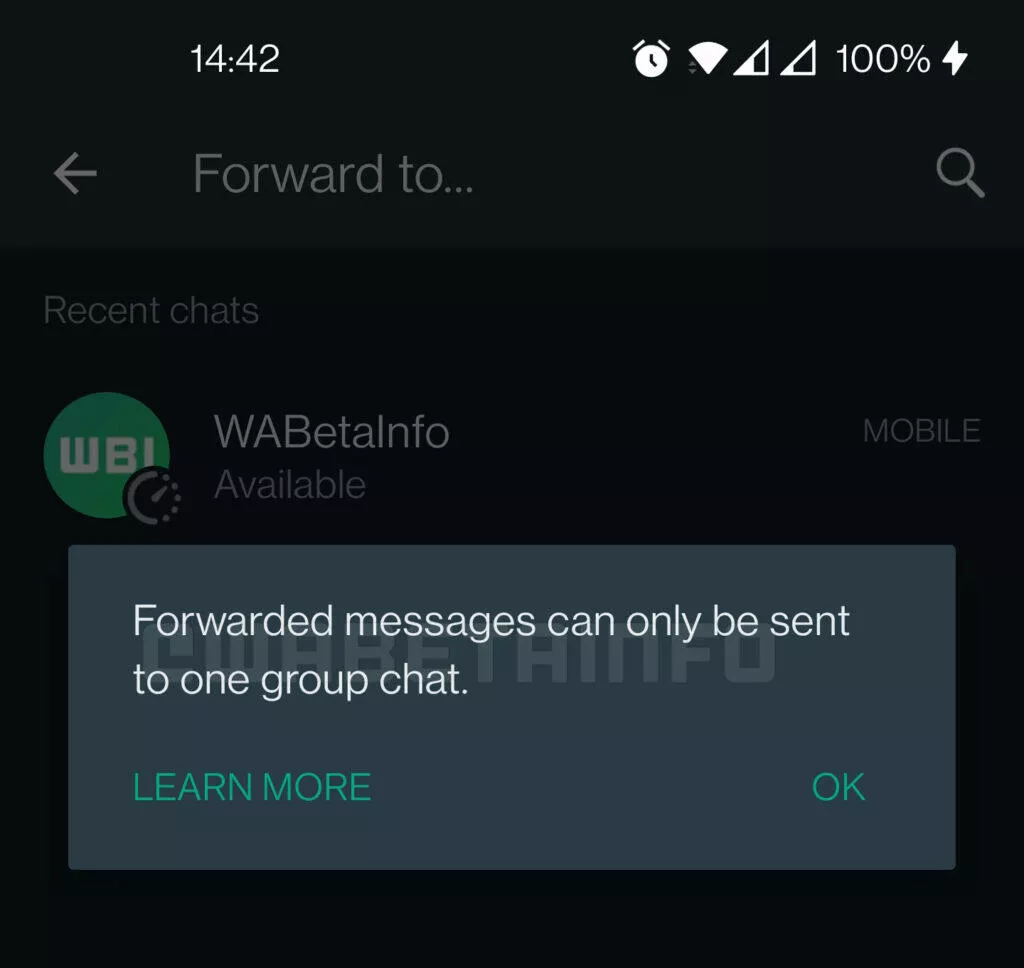 WhatsApp limit omezení přeposílání zpráv náhled