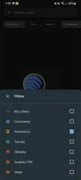 Gmail Android filtry vyhledávání příloha