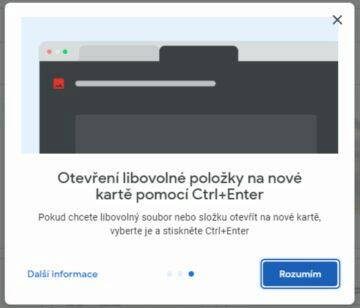 Google Disk Chrome klávesové zkratky C X V ctrl enter otevření v nové kartě