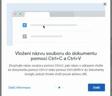 Google Disk Chrome klávesové zkratky C X V název odkaz