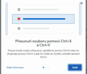 Google Disk Chrome klávesové zkratky C X V ukázka 1