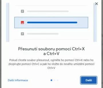 Google Disk Chrome klávesové zkratky C X V ukázka 1