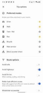Mapy Google aplikace typy dopravy výběr nabídka