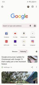 mobilní Google Chrome kanál Objevit Discover vypnutí ukázka