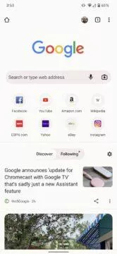 mobilní Google Chrome kanál Objevit Discover vypnutí ukázka