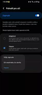 Samsung Pohodlí pro oči modré světlo filtr nastavení čas