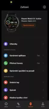 Xiaomi Wear Mi Fitness aplikace 10 menu zařízení