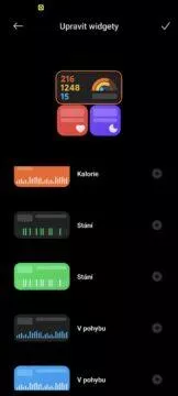 Xiaomi Wear Mi Fitness aplikace 17 widget úpravy