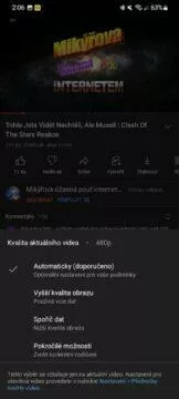 YouTube aplikace vyšší rozlišení trvale návod Kvalita aktuálního videa