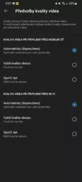 YouTube aplikace vyšší rozlišení trvale návod Předvolby kvality videa