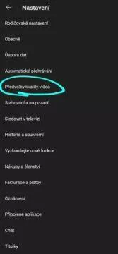 YouTube aplikace vyšší rozlišení trvale návod Předvolby kvality videa menu