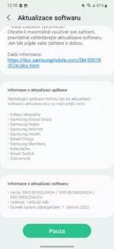 galaxy s22 aktualizace červen