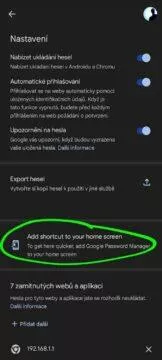 Google správce hesel Android zástupce nastavení