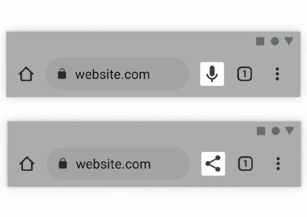 mobilní Google Chrome panel tlačítka nástroje ikony strojové učení ukázka