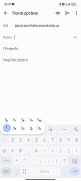 psaní zlomků gboard