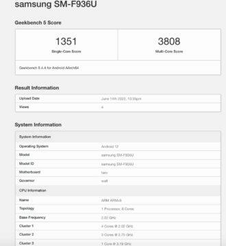 Samsung Galaxy Z Fold4 Geekbench výkon test