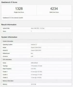 xiaomi 12s geekbench