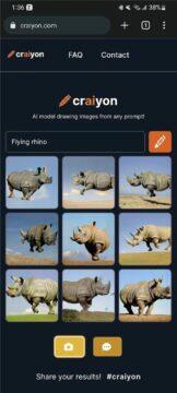 Craiyon AI mobil kreslení generátor obrázků DALL-E mini výsledek nosorožec