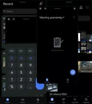 EMUI 12 aplikace vedle sebe okna