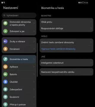 EMUI 12 menu nastavení dva sloupce