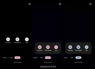 Fotoaparát Google 8.6 update aktualizace Material You ikony tlačítka ukázka