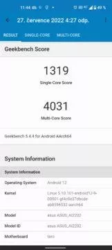 geekbench asus zenfone 9