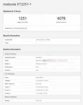 Motorola Razr 2022 geekbench parametry