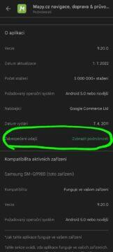 Obchod Google Play oprávnění aplikace zabezpečení údajů Mapy.cz