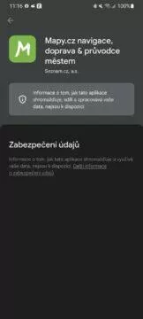 Obchod Google Play oprávnění aplikace zabezpečení údajů Mapy.cz detail