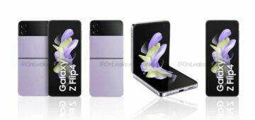 Samsung Galaxy Z Flip4 rendery barvy design tvary bora purple fialová