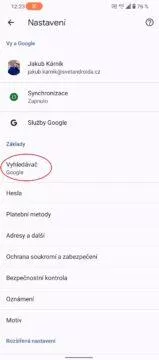 změna vyhledávání google chrome