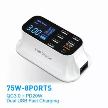 ASOMETECH 75W nabíjecí stanice s osmi USB porty