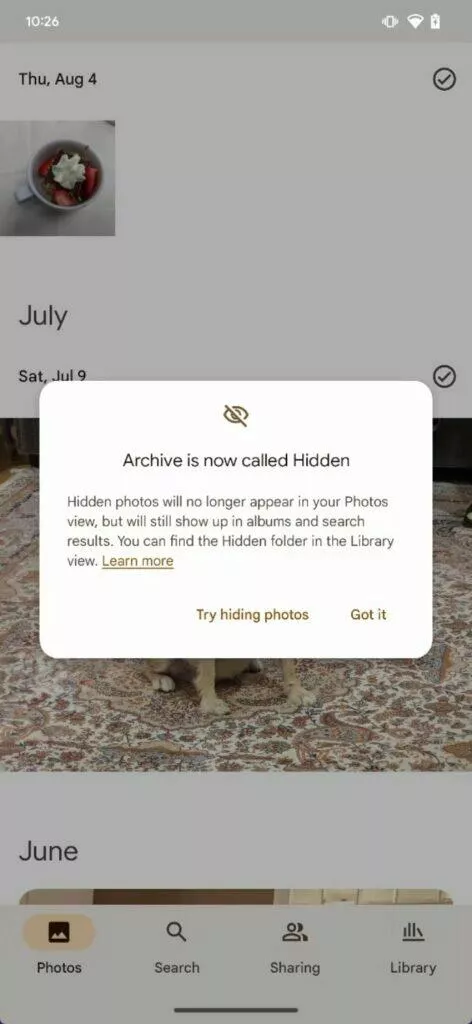Fotky Google aplikace Archiv přejmenování oznámení