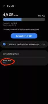 jak zrychlit samsung mobil telefon virtuální RAM Plus 3 paměť