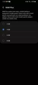 jak zrychlit samsung mobil telefon virtuální RAM Plus 4 RAM Plus