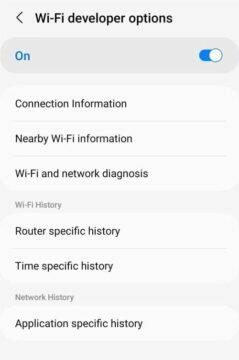 Samsung inteligentní wi-fi One UI 5.0 developer options